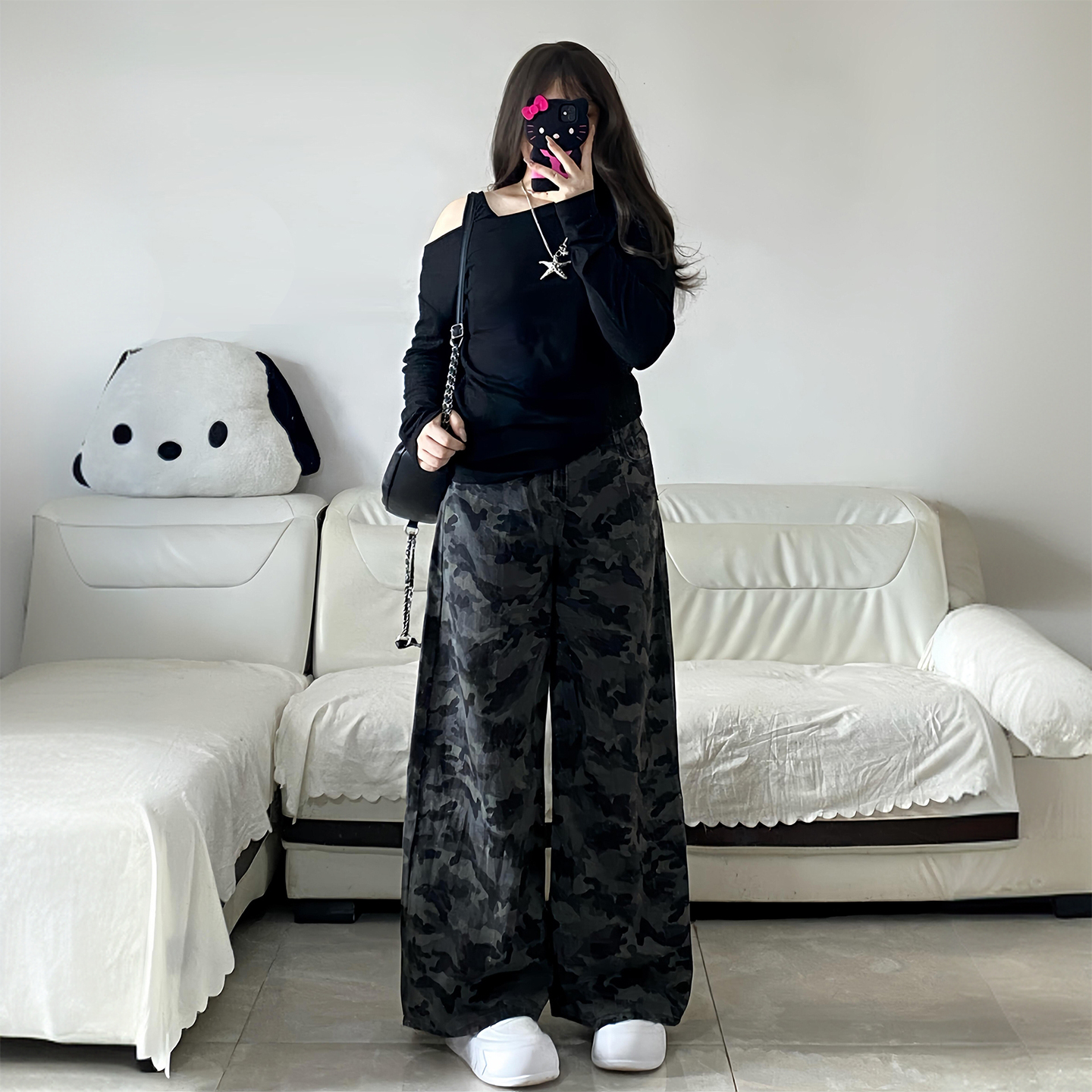 大码女装美式复古宽松直筒裤子女