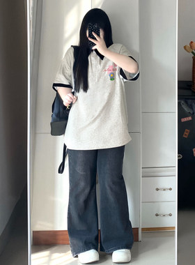 300斤大码简约风宽松遮肉上衣女