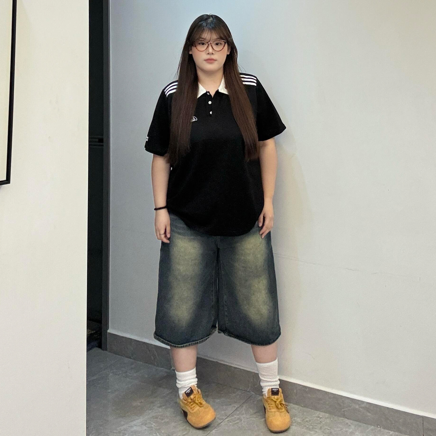 特大码女装复古百搭黑色短袖上衣