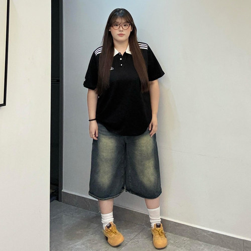 特大码女装复古百搭黑色短袖上衣