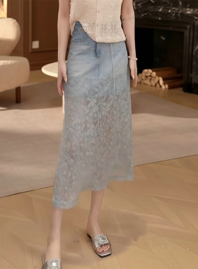 300斤大码胖mm蓝色高腰显瘦牛仔半身裙女小众设计高级感中长裙子