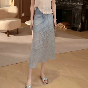 300斤大码 胖mm蓝色高腰显瘦牛仔半身裙女小众设计高级感中长裙子