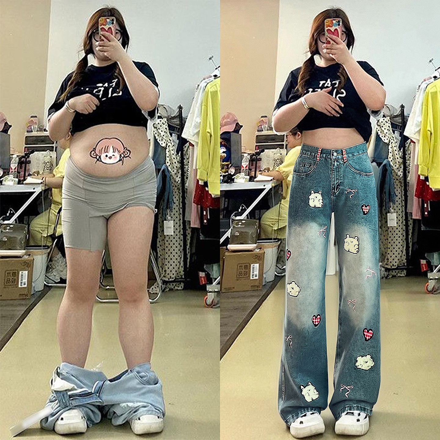 特大码女装美式高街vibe牛仔裤女