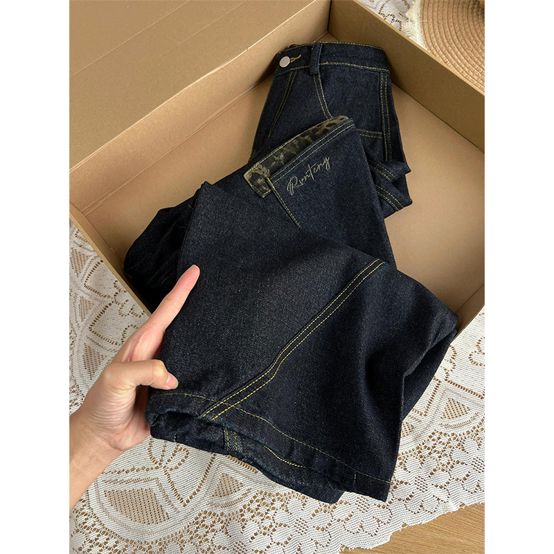 特大码女装高腰遮胯宽松牛仔裤女