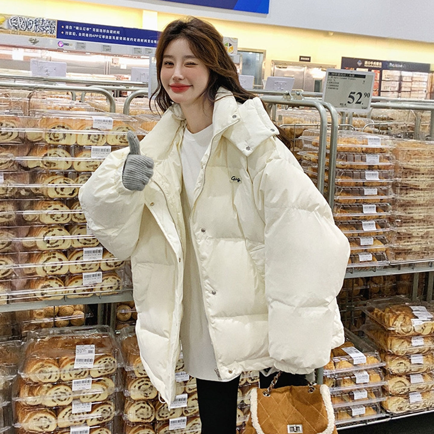 大码女装胖mm学院风宽松简约棉袄