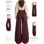 子休闲阔腿裤 胖mm大码 子 女2025春秋新款 裤 女装 韩系安可拉红牛仔裤