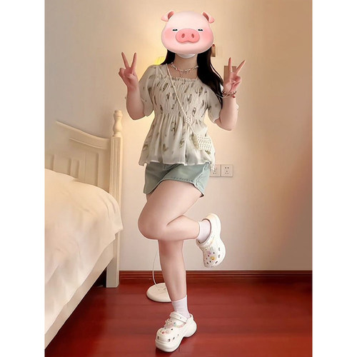 特大码法式ins方领时尚外穿T恤女