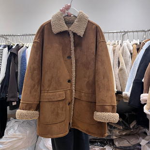 新款 棕色百搭设计感翻领外套女冬季 保暖显瘦加厚棉服 女装 胖mm大码