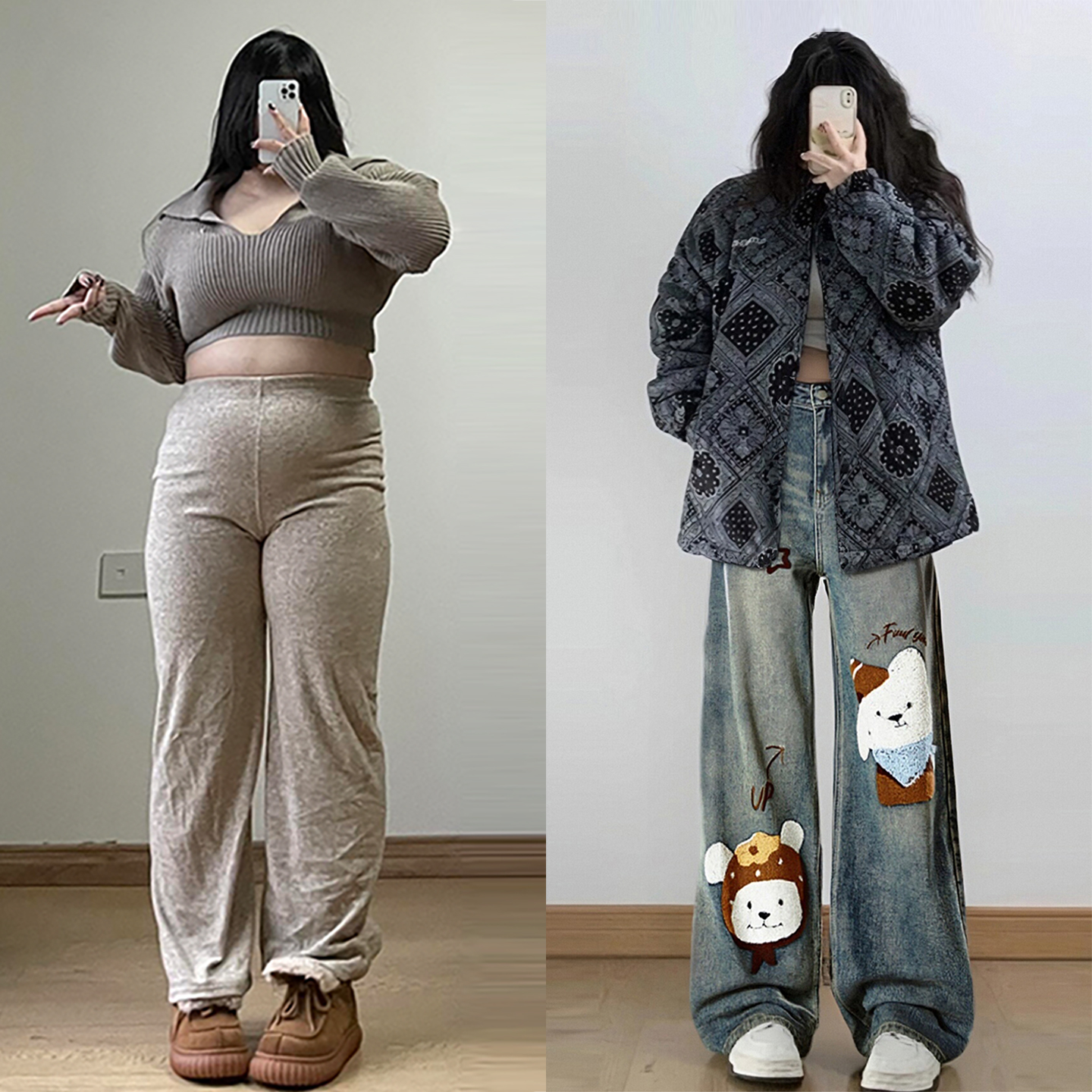 大码女装胖mm学院风减龄直筒裤子