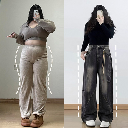 黑色裤子女胖mm大码显瘦牛仔裤女