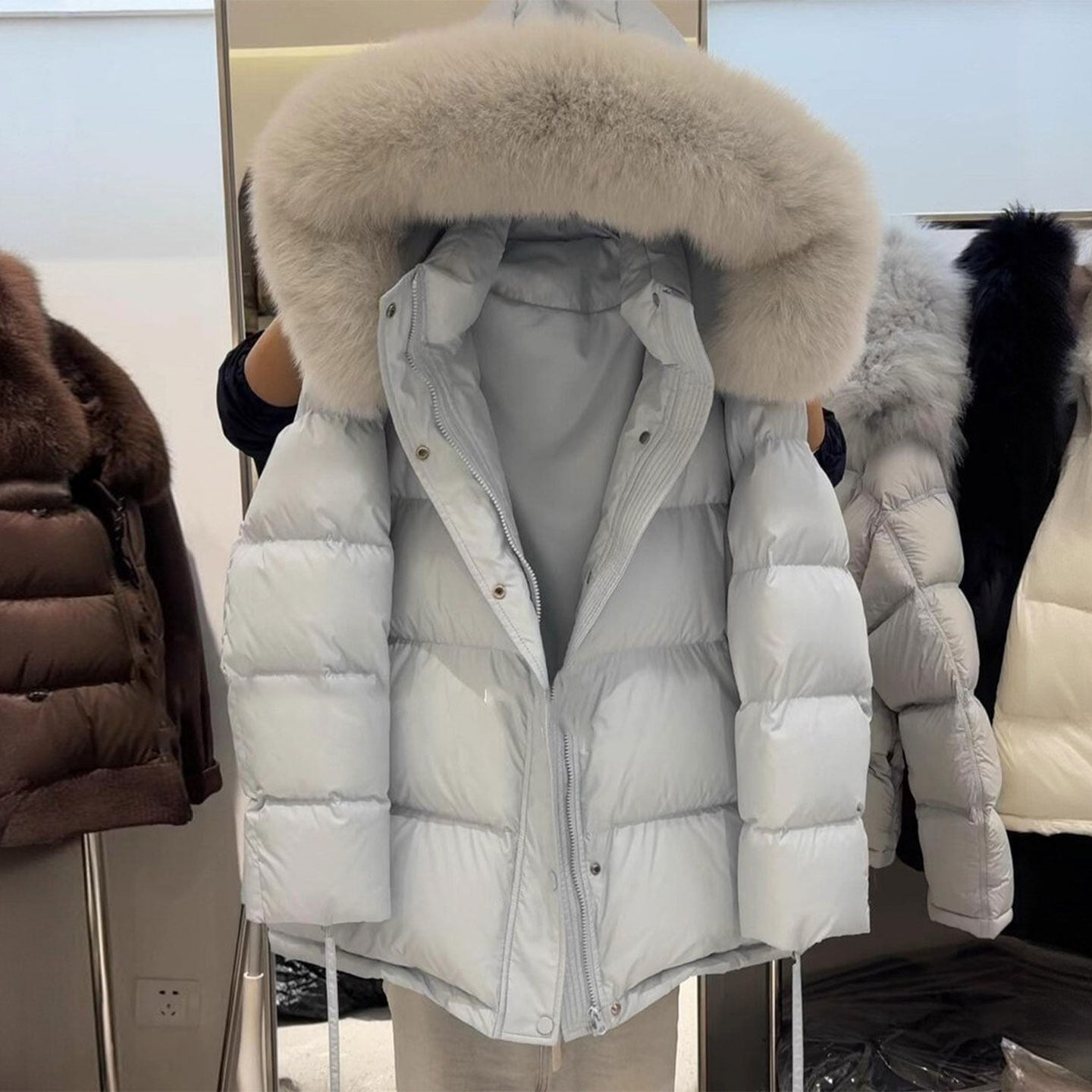 大码女装时尚简约毛绒连帽棉衣女