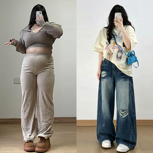 300斤大码设计感小众高街破洞裤