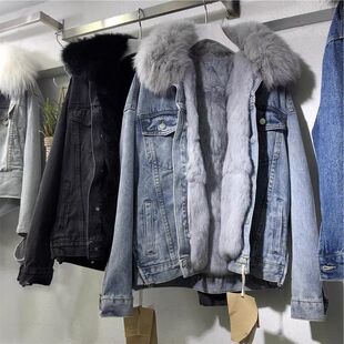 百搭连帽棉衣女 300斤大码 女装 胖mm加绒加厚牛仔外套冬季 保暖时尚