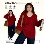 300斤特大码 女装 韩系穿搭穿搭红色毛衣女胖mm百搭减龄ins针织上衣