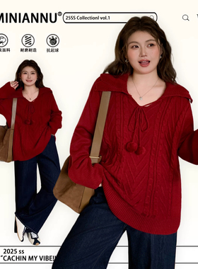 300斤特大码女装韩系穿搭穿搭红色毛衣女胖mm百搭减龄ins针织上衣