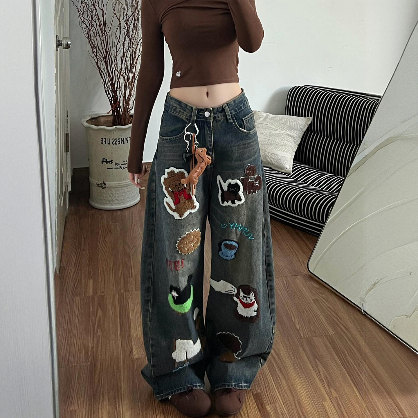 特大码女装休闲百搭宽松牛仔裤女