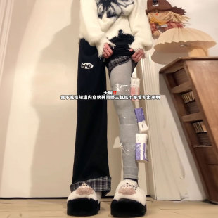 小众学生显瘦阔腿裤 特大码 女美式 胖mm学院风卡通印花休闲裤 子 女装