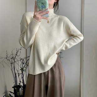 特大码胖mm杏色慵懒风半高领针织衫女秋冬新款宽松显瘦打底衫毛衣