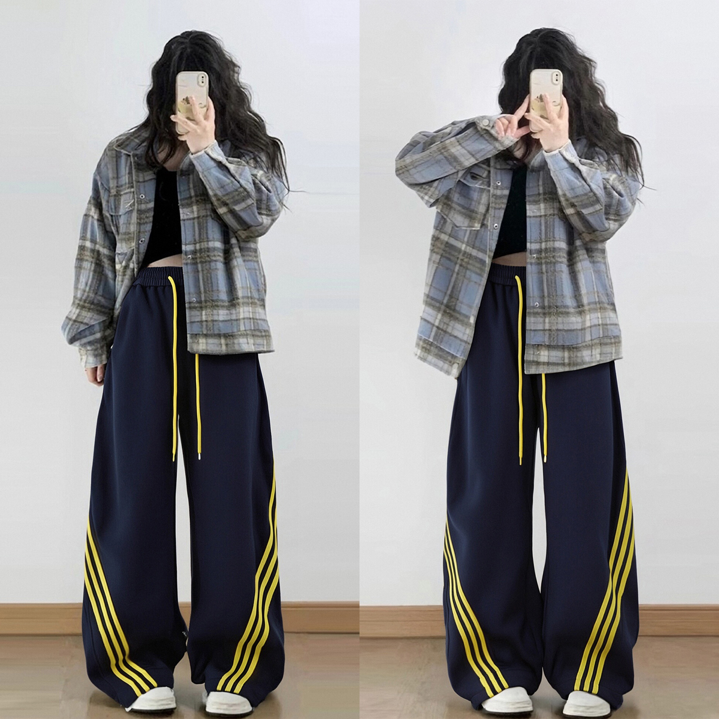 300斤特大码条纹拼接小众裤子女