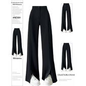 300斤特大码 女开叉设计显瘦遮肉休闲裤 胖mm高级感黑色微喇西装 裤