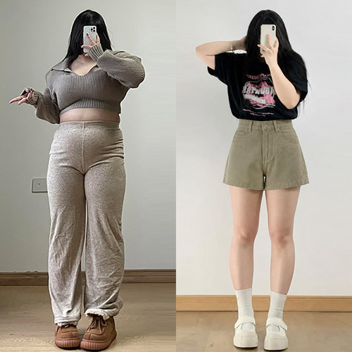 大码女装百搭高腰显瘦牛仔短裤女