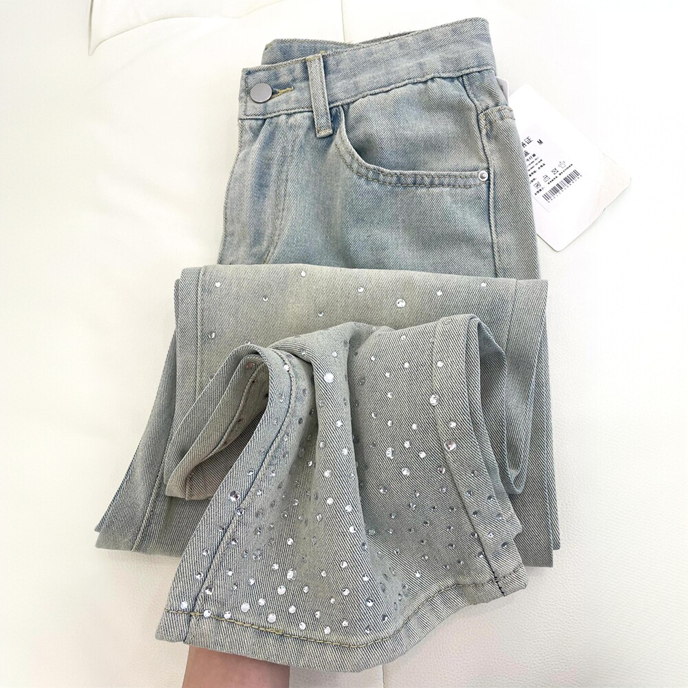 胖mm特大码复古水洗设计感烫钻牛仔裤女新款裤子高腰显瘦阔腿长裤,女装/女士精品,大码裤装,淘宝优惠券,粉丝福利购,淘宝优惠卷