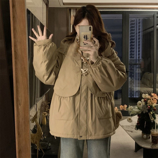 300斤大码 美拉德慵懒风面包服加厚外套潮 胖mm韩系连帽棉服女冬季