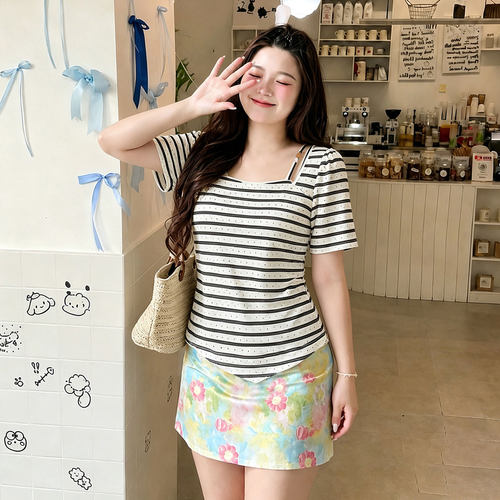 特大码女装甜美风韩系减龄短袖女