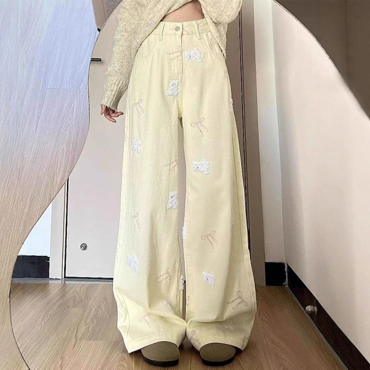 300斤特大码女装胖mm高腰显瘦牛仔裤女美式趣味卡通刺绣阔腿裤子,女装/女士精品,大码裤装,淘宝优惠券,粉丝福利购,淘宝优惠卷