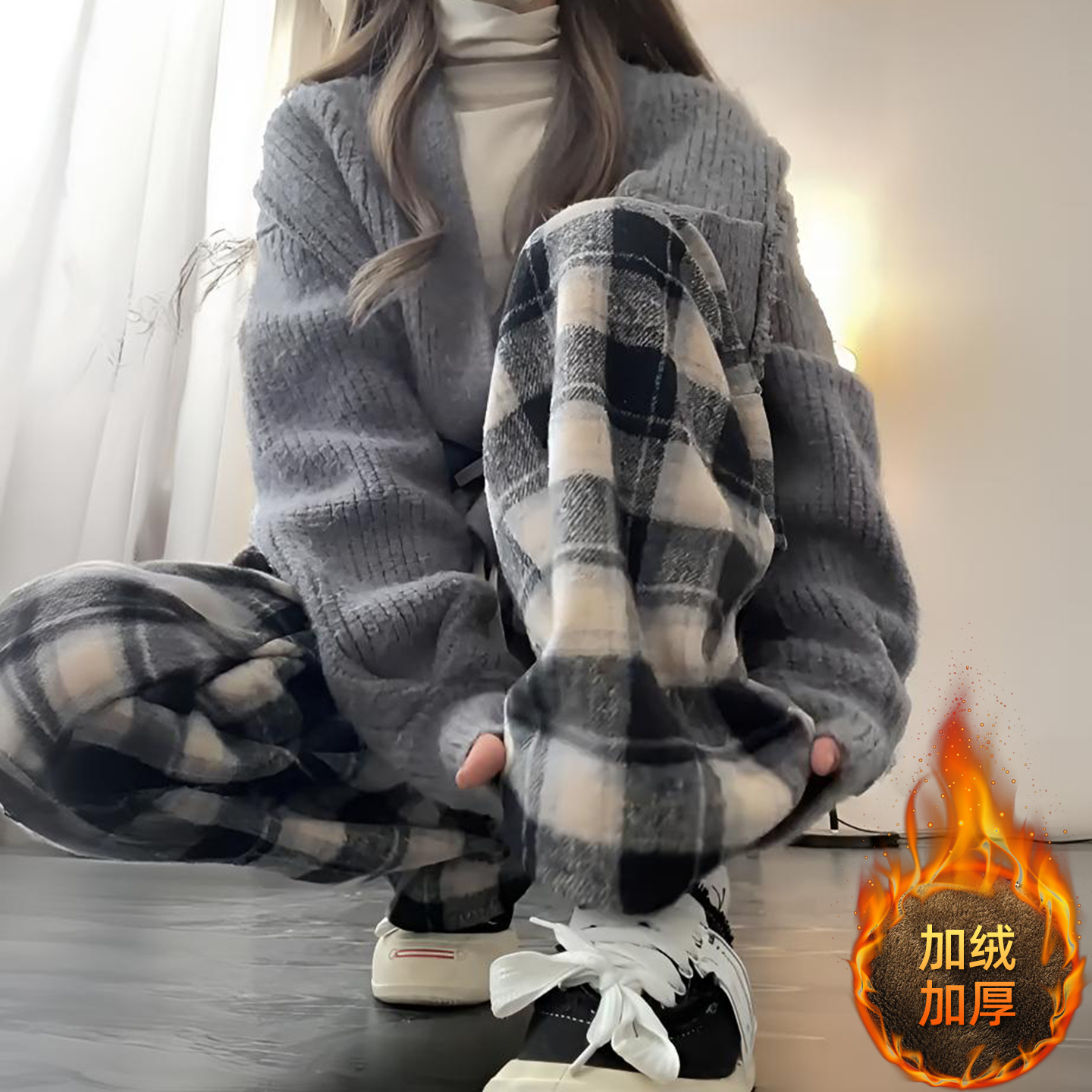 特大码复古美式高街直筒休闲裤女