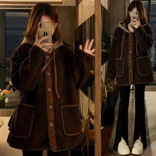 简约百搭棉服外套女冬季 韩版 防寒保暖羊羔毛连帽上衣 女装 胖mm大码