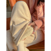 胖mm甜美杏色糯米裤 女冬季 加绒加厚休闲裤 300斤大码 子软糯阔腿裤