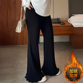 女装 胖mm气质百搭休闲裤 女黑色波点加绒加厚修身 大码 显瘦微喇裤 子