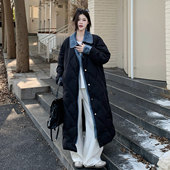 黑色设计感POLO领羽绒棉服女高级感加厚长款 胖mm大码 女装 棉衣外套