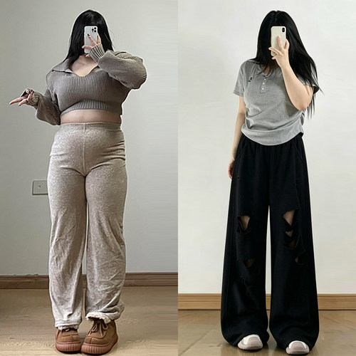特大码女装梨型身材显瘦阔腿裤女