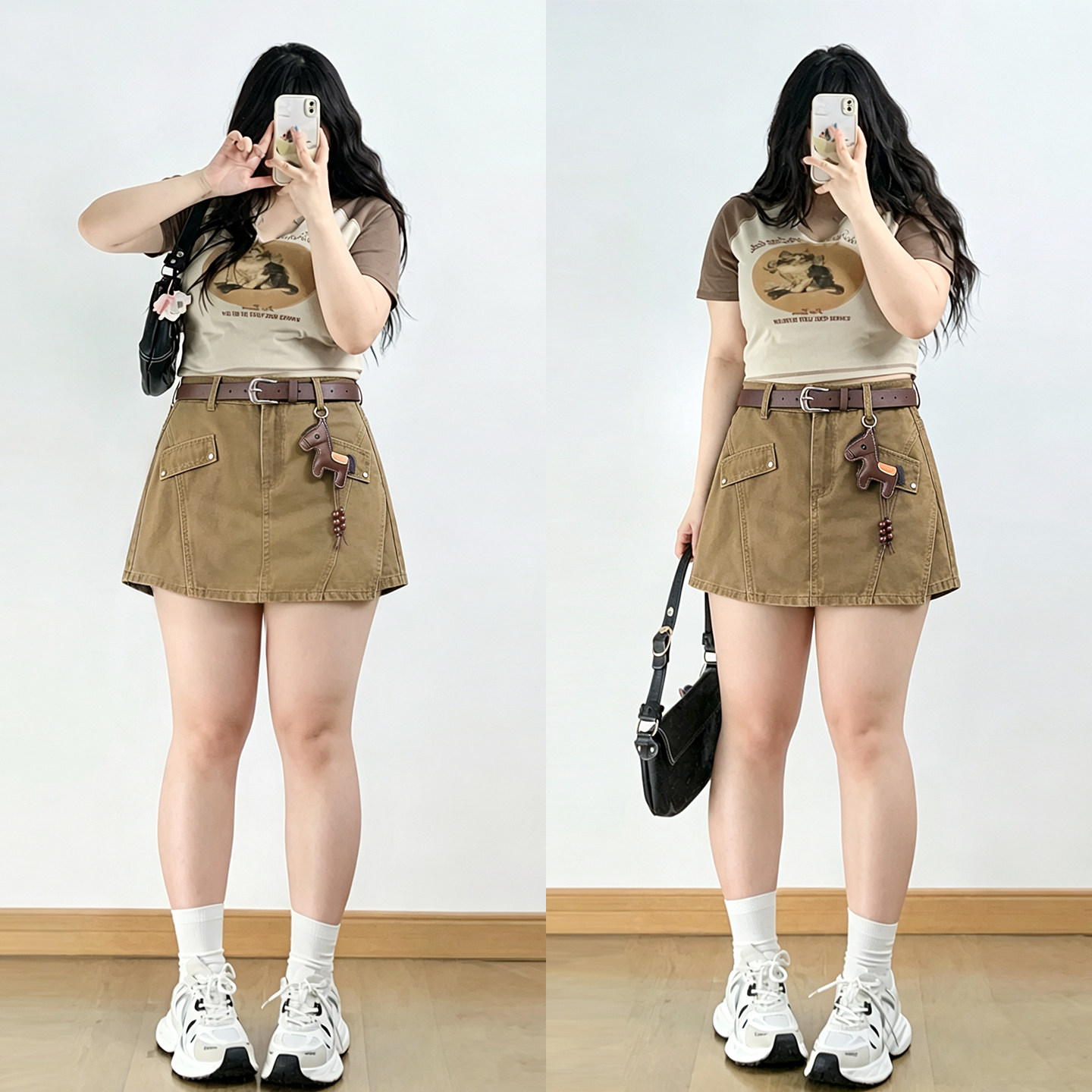 大码胖mm设计感小众拼接半身裙女图片