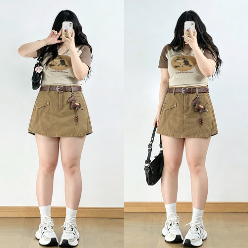 大码胖mm设计感小众拼接半身裙女