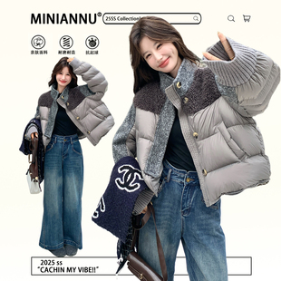 特大码 韩系高级感羊羔毛羽绒棉服女胖mm保暖宽松设计感厚外套 女装