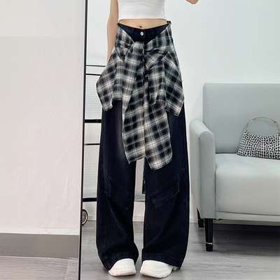 300斤大码女装美式设计感阔腿裤