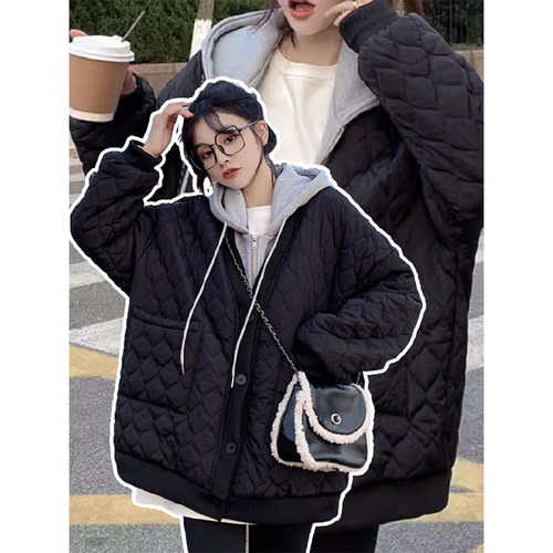 特大码韩版ins百搭撞色连帽棉服