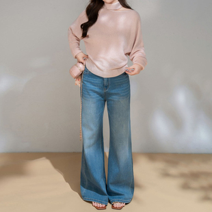 宽松遮肉显瘦微喇裤 300斤大码 女胖mm韩版 2026新款 休闲百搭牛仔裤