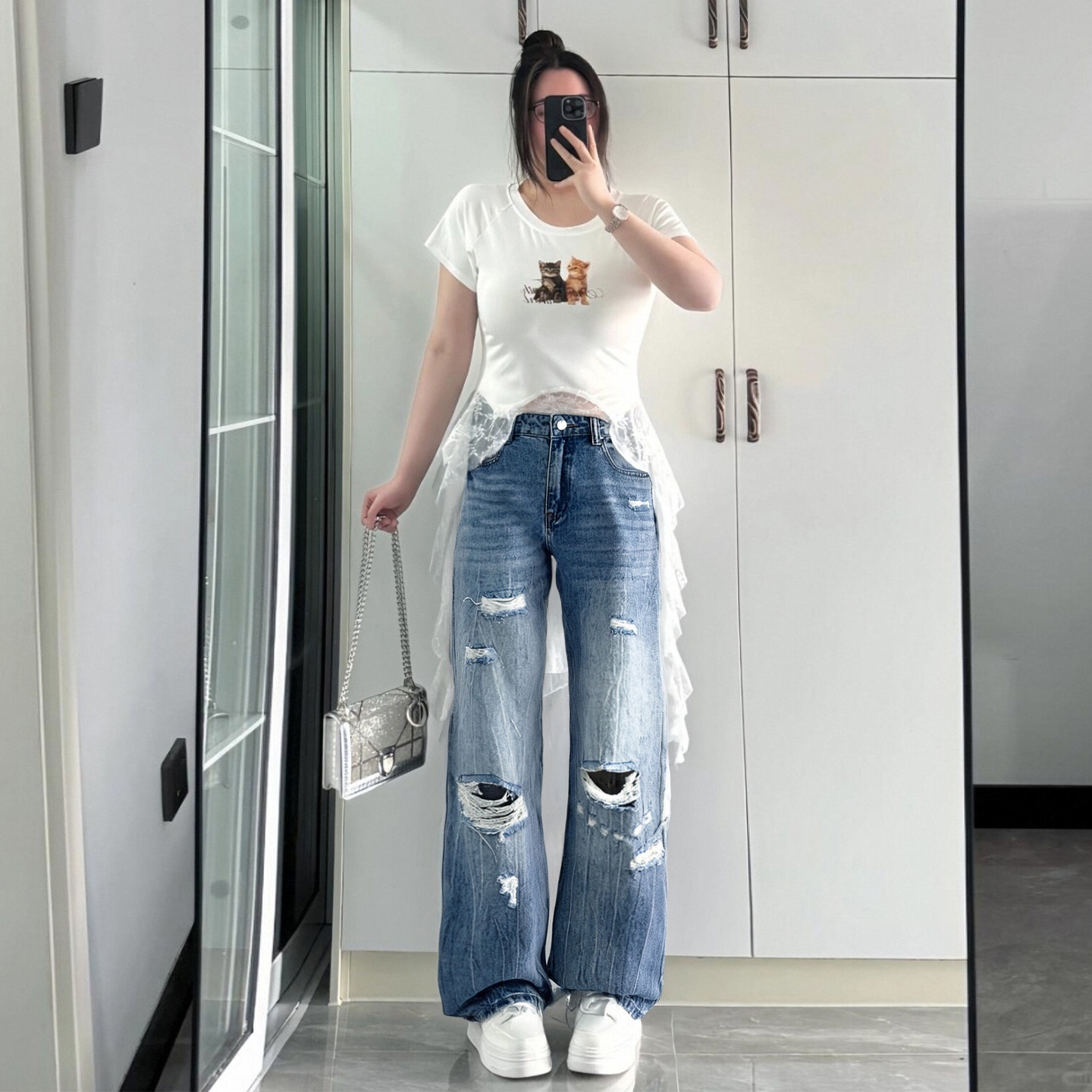 300斤大码梨型遮胯显瘦牛仔裤女