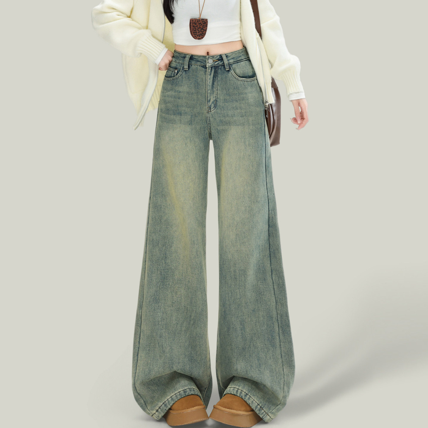 胖mm大码女装复古高街甜酷风牛仔裤女高腰直筒宽松百搭阔腿长裤子,女装/女士精品,大码裤装,淘宝优惠券,粉丝福利购,淘宝优惠卷