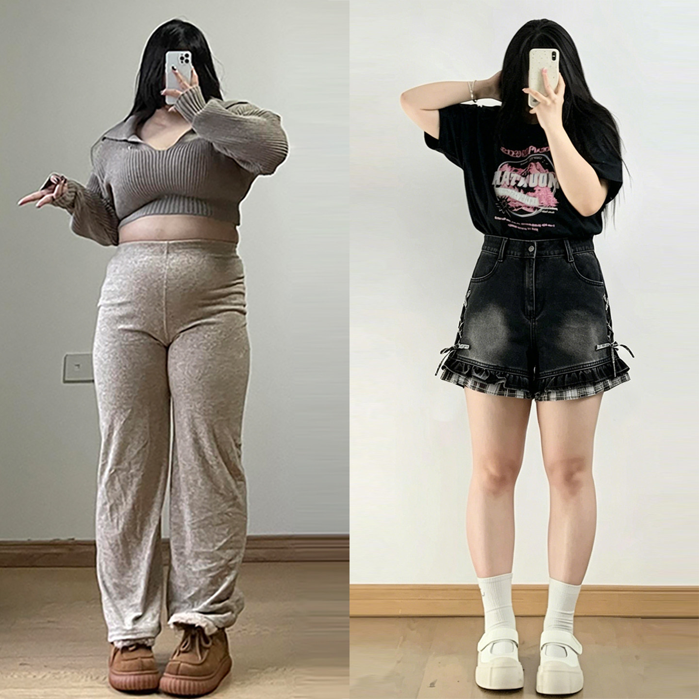 胖mm大码女装水洗做旧黑色牛仔短裤女夏季高腰格纹绑带阔腿短裤子