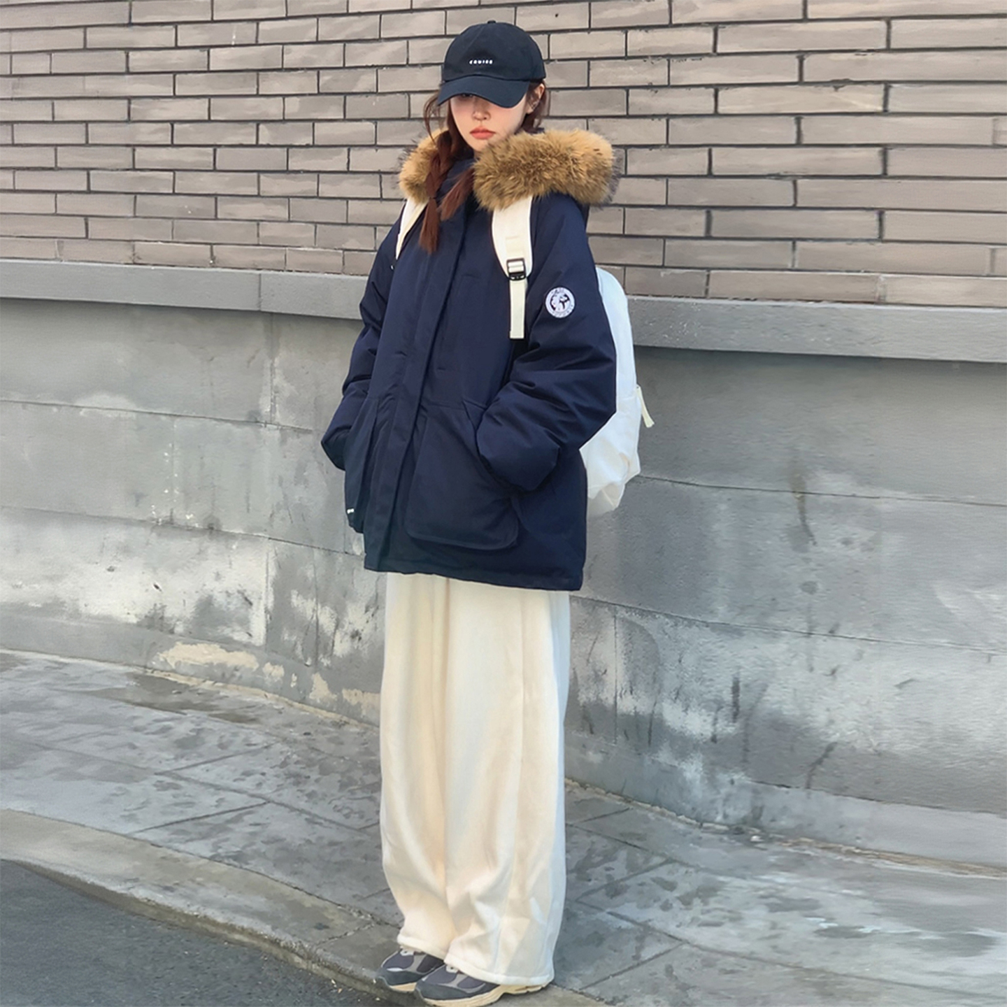 大码女装加厚保暖大毛领工装上衣