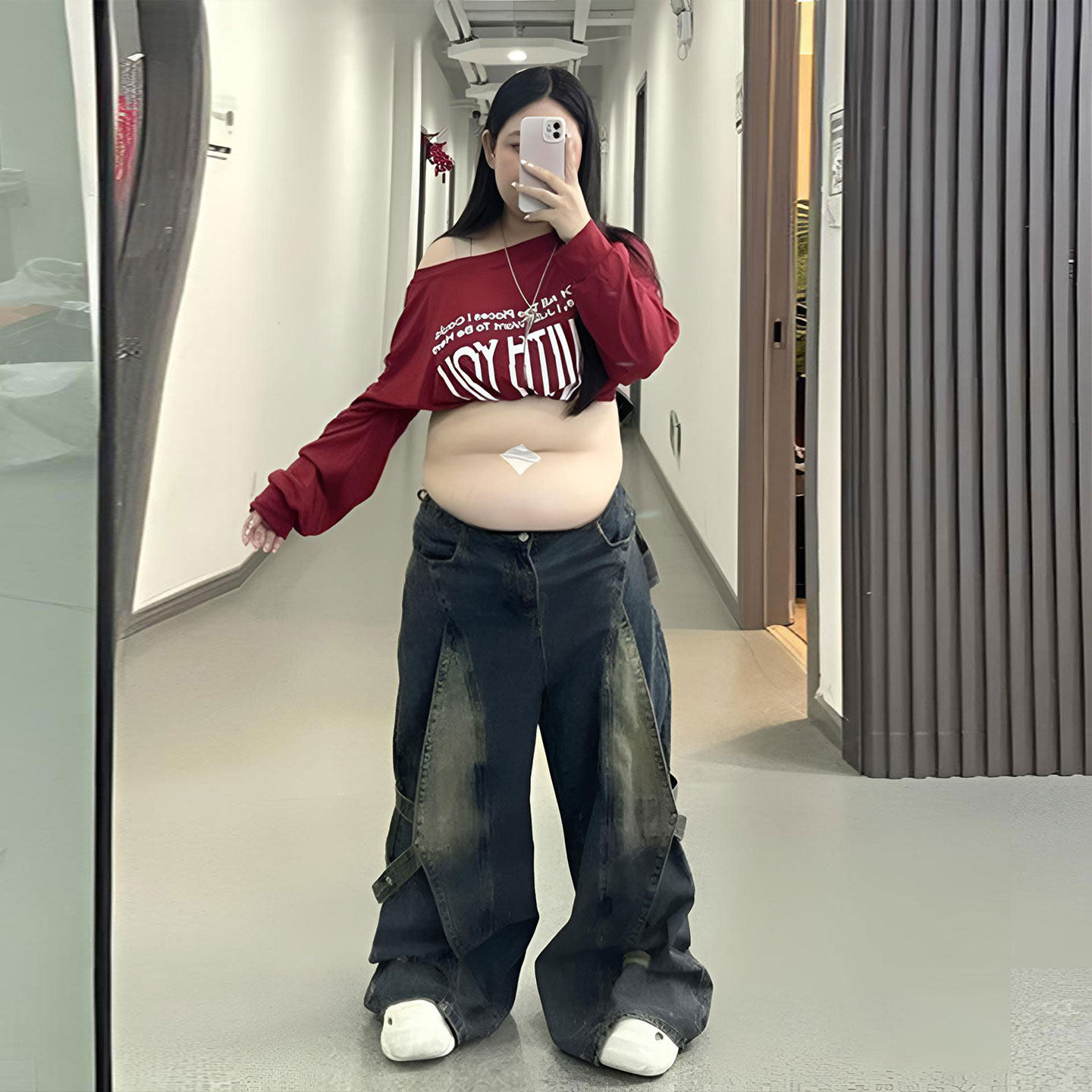 胖mm美式复古拼接设计高街牛仔裤女特大码裤子学生显瘦阔腿工装裤,女装/女士精品,大码裤装,淘宝优惠券,粉丝福利购,淘宝优惠卷