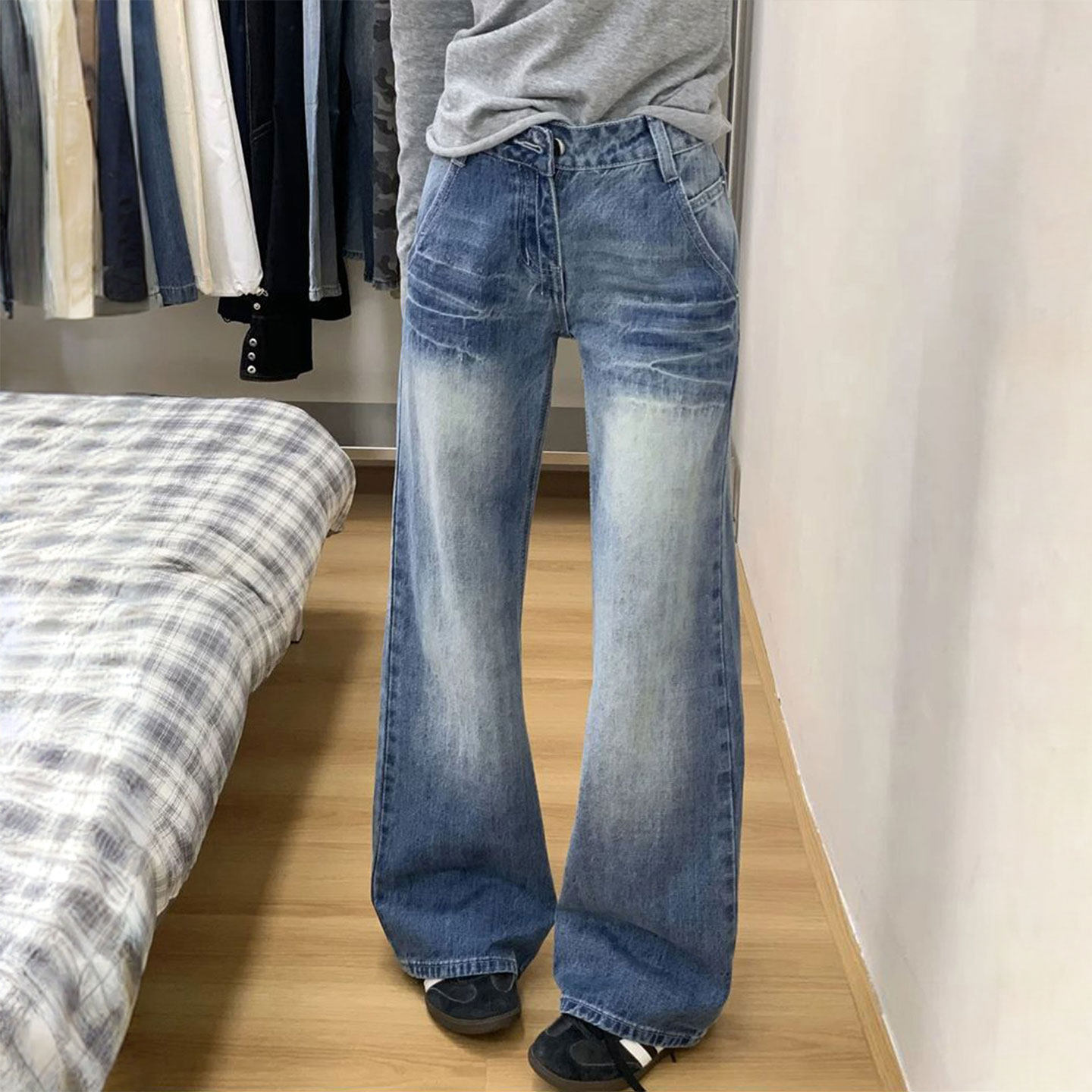 大码女装美式穿搭高街牛仔裤女新款胖mm小个子显瘦不贴腿微喇裤子,女装/女士精品,大码裤装,淘宝优惠券,粉丝福利购,淘宝优惠卷