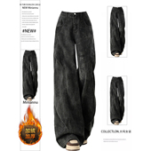 大码 子 女宽松休闲百搭设计感阔腿裤 女装 胖mm黑灰色高腰显瘦牛仔裤