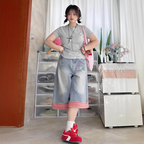大码胖mm高腰宽松显瘦遮肉裤子女