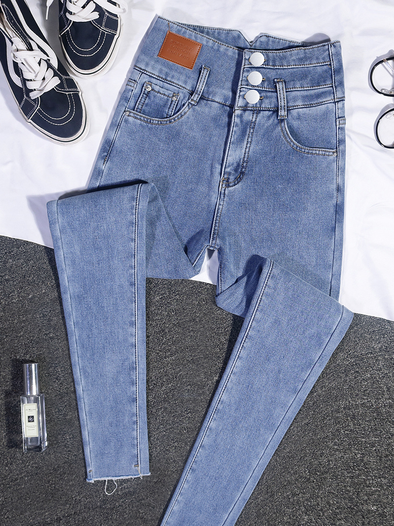 大码女装高腰紧身显瘦九分牛仔裤